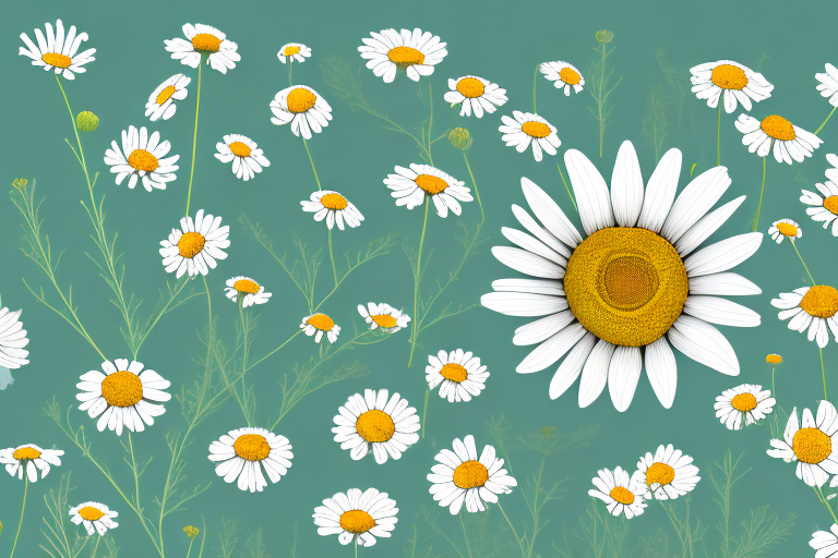 A chamomile flower and its leaves