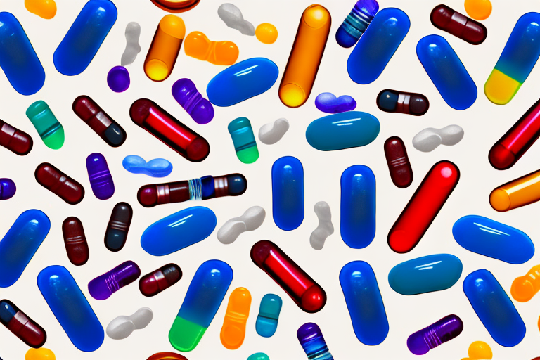 A variety of colorful supplement capsules and tablets