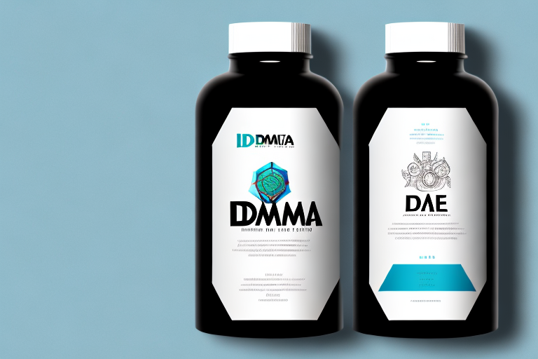 A bottle of dmae supplements with a label showing the ingredients