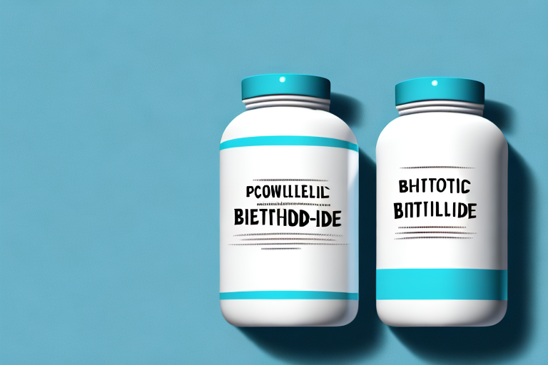 A pill bottle with a label showing the words "betaine hydrochloride" and a scoop of powder