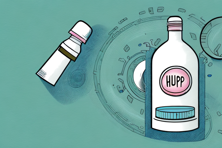 A bottle of huperzine a capsules with a magnifying glass over it