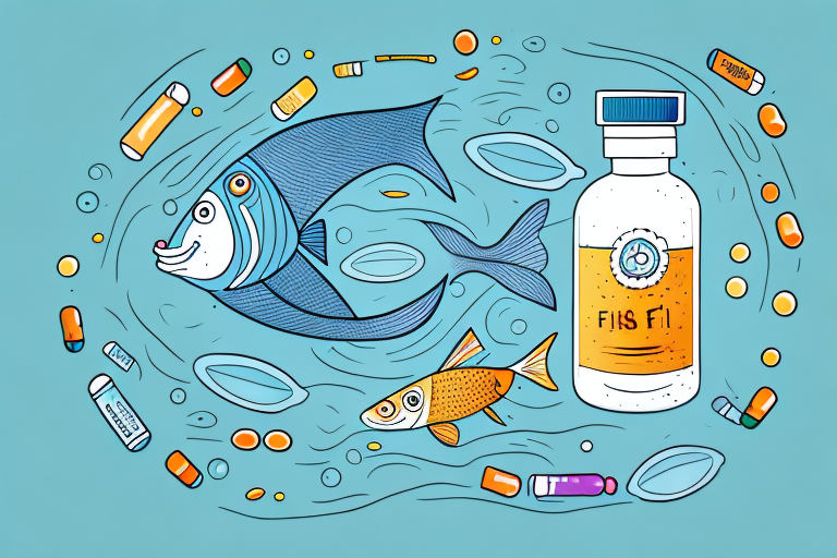 A fish with a bottle of fish oil supplements in the background