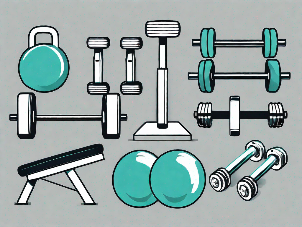 Various types of gym equipment like dumbbells