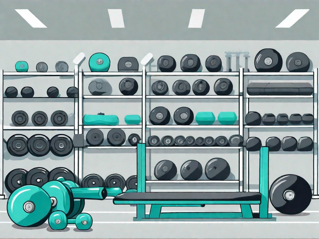 Various types of weight training equipment such as dumbbells