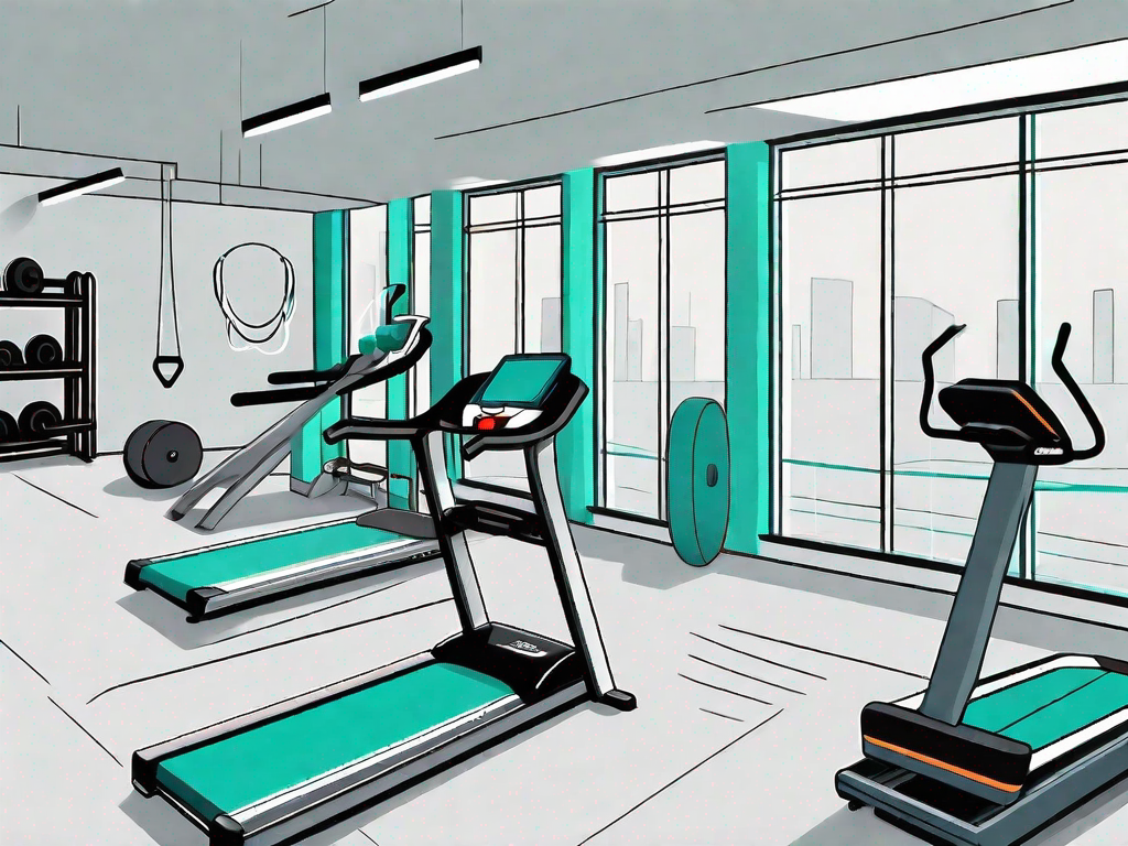 A gym setting with various anaerobic exercise equipment like weights