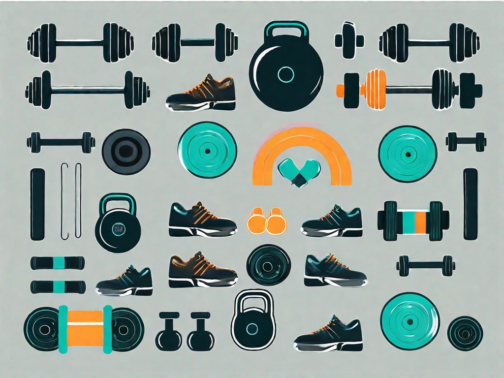 A variety of fitness equipment like dumbbells