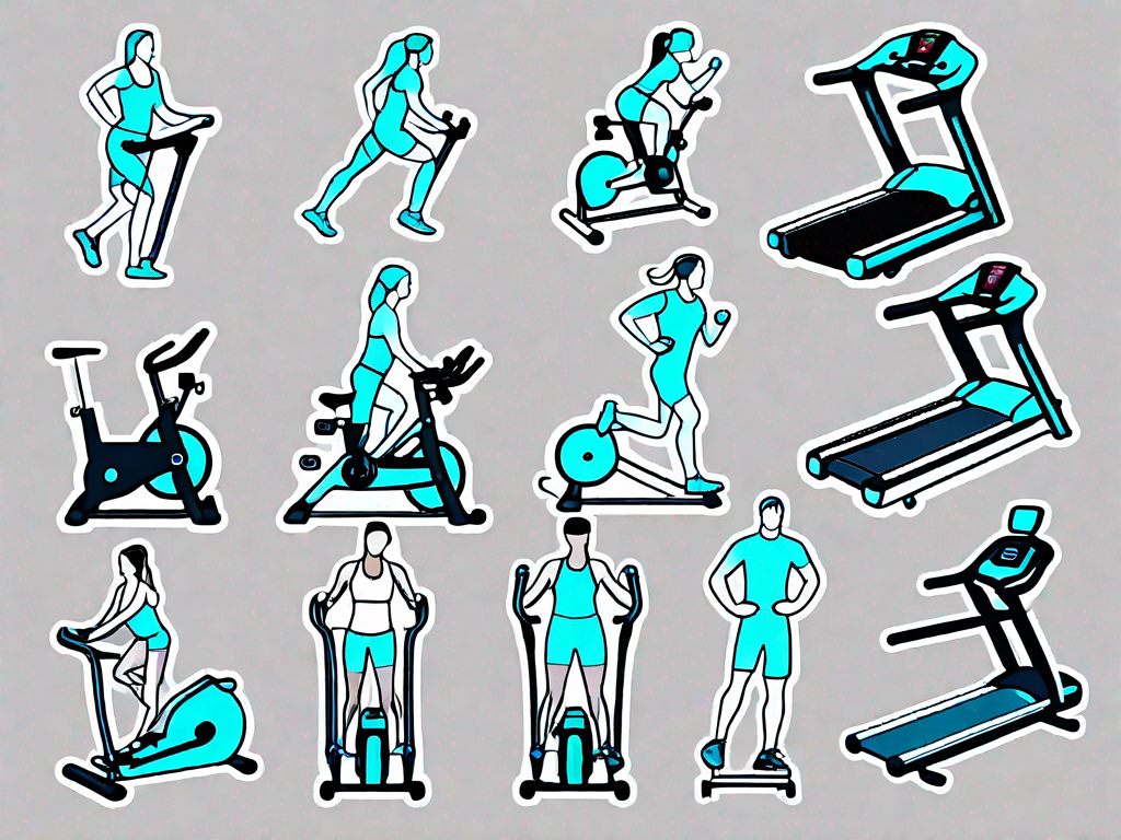 Different types of cardio equipment like a treadmill